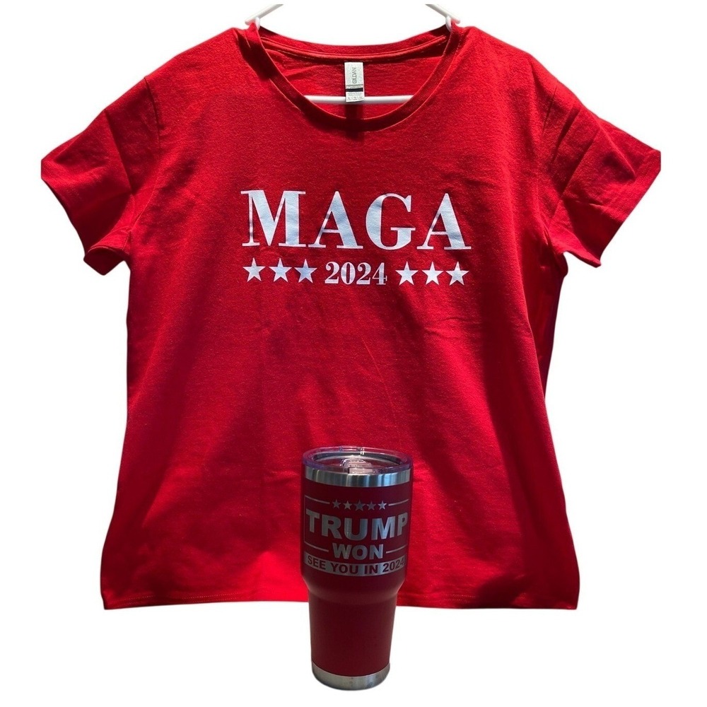 NEW MAGA 2024 Trump Set Red Gildan T-Shirt XL & Maverick Advantage 30oz Tumbler